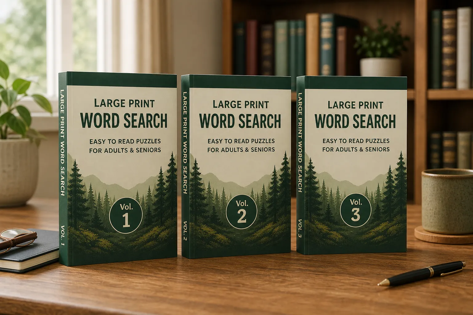 Three-volume puzzle book series with consistent cover design standing in a row showing series branding and volume numbers
