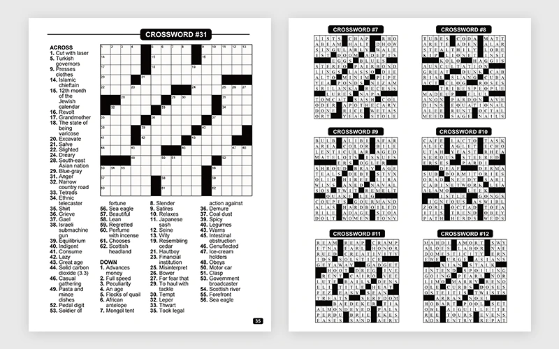Print-ready crossword interior pages with grids kept inside the margin, typical of a no-bleed KDP puzzle book
