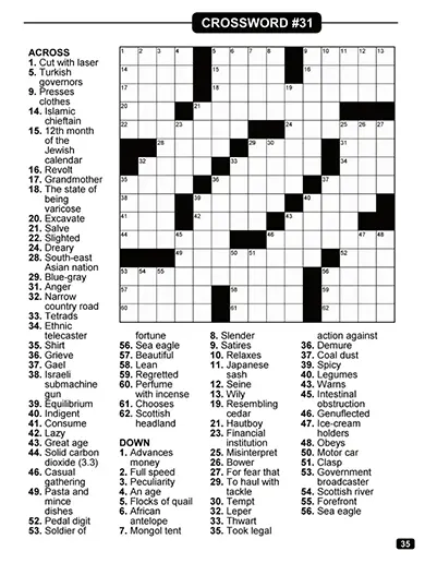 A print-ready crossword puzzle page with grid and clues